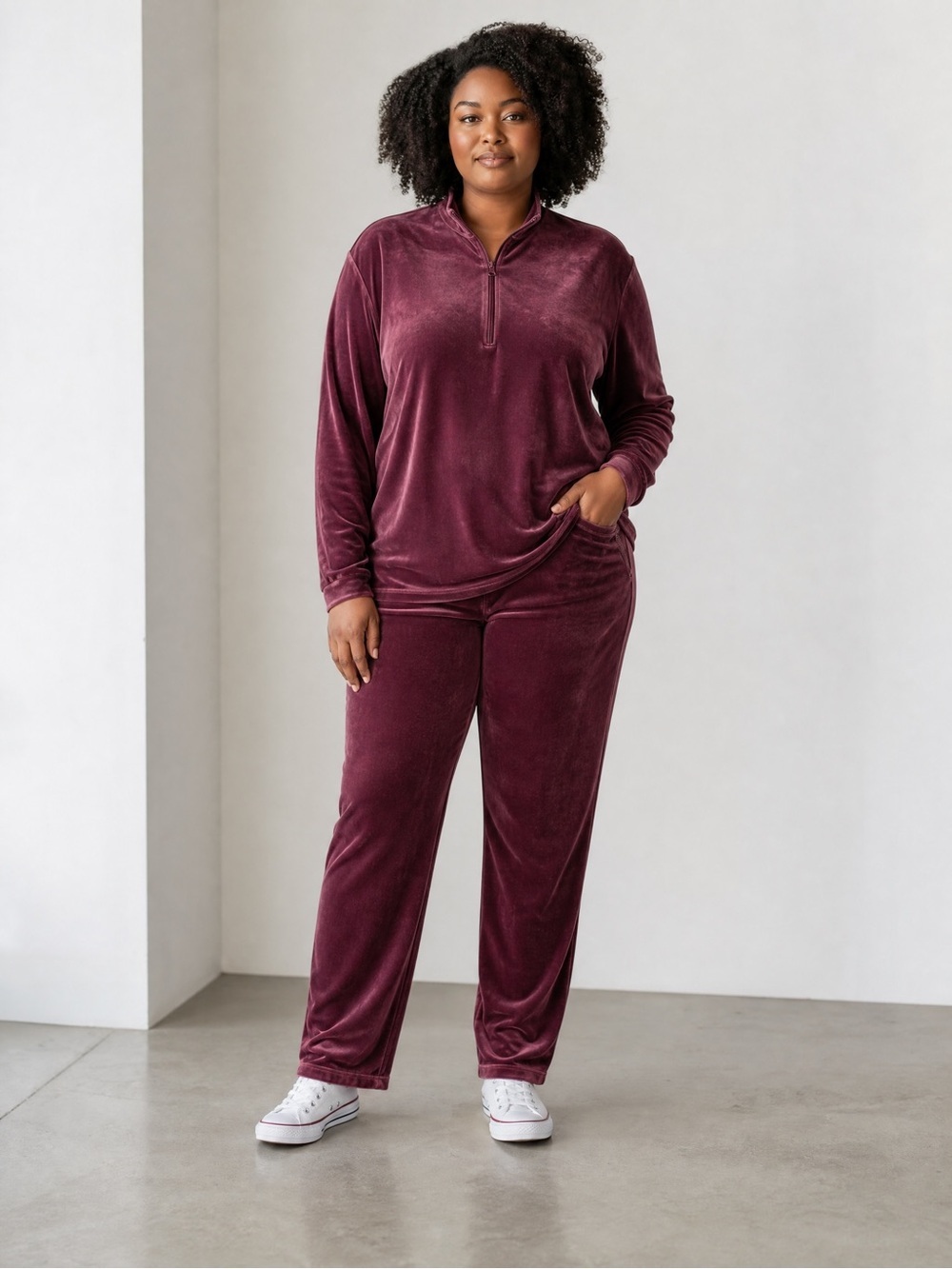 Chico's Velour Tracksuit 2 Piece Lounge Suit In Deep Merlot Size 4 US XXL